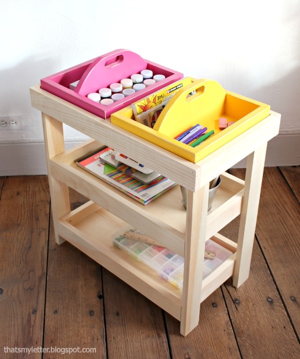 Craft cart with three tiers and two removable trays on the top tier