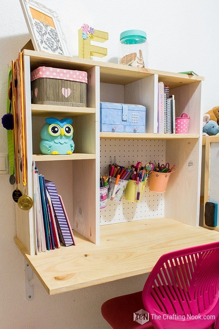 Handmade wood wall-mounted kids desk