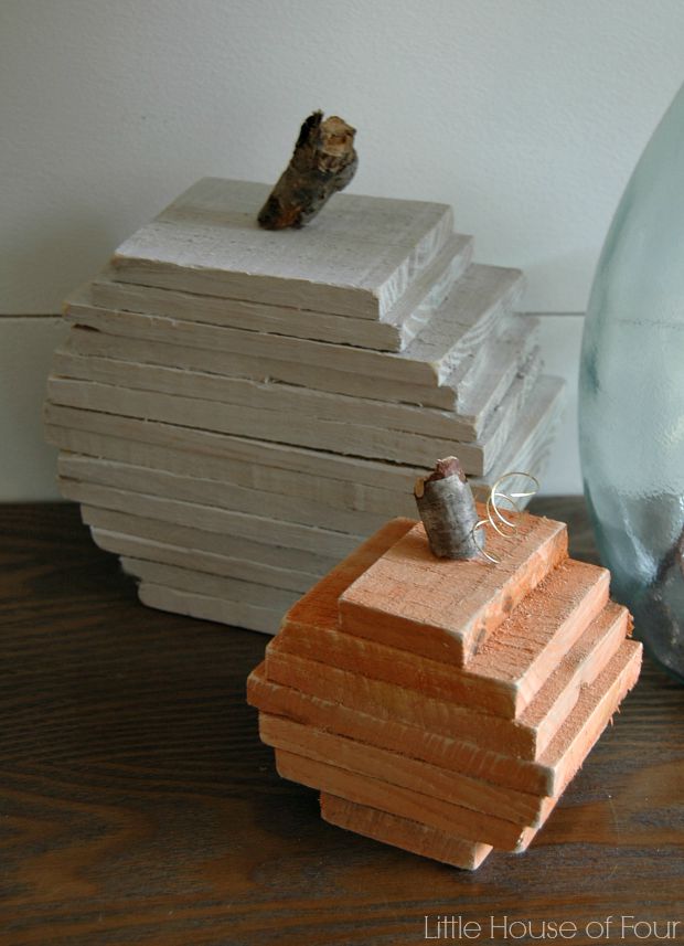 Pumpkins made from layers of wood