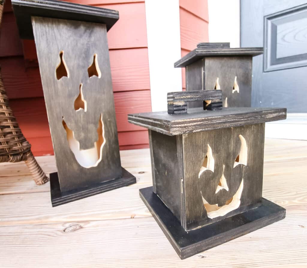 Dark stained wood Halloween lanterns