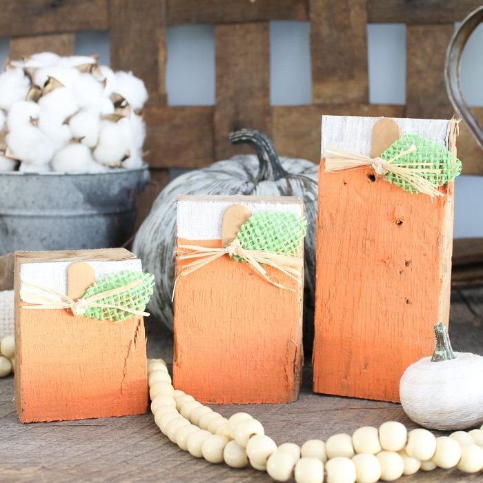 Wood blocks painted to look like pumpkins