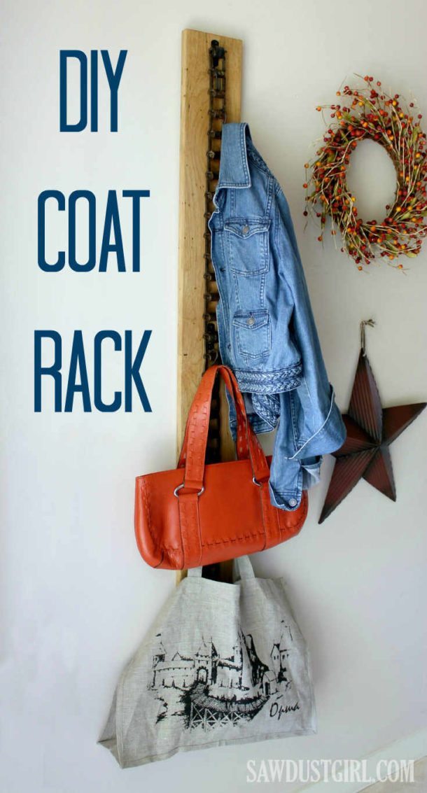 Vertical coat rack with a jacket and two bags