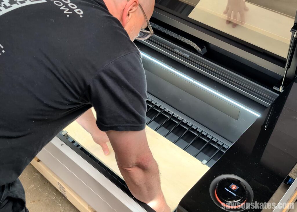 Scott putting wood into the xTool P3