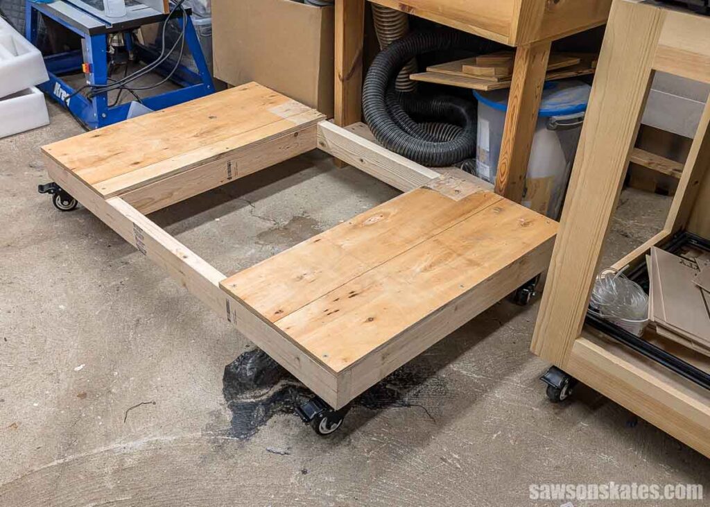 Platform with casters on a concrete floor