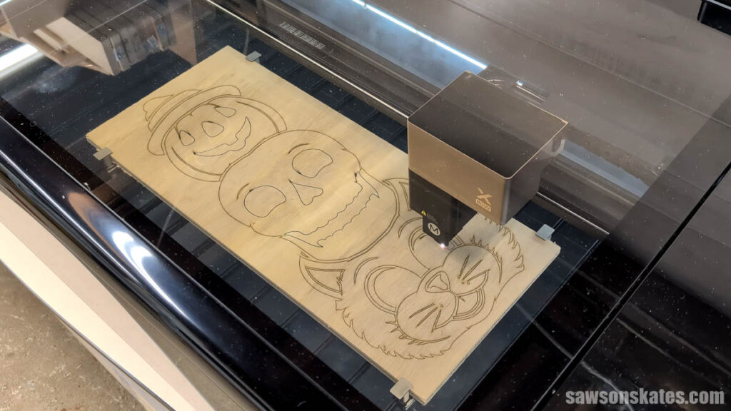 xTool P3 cutting a Halloween totem