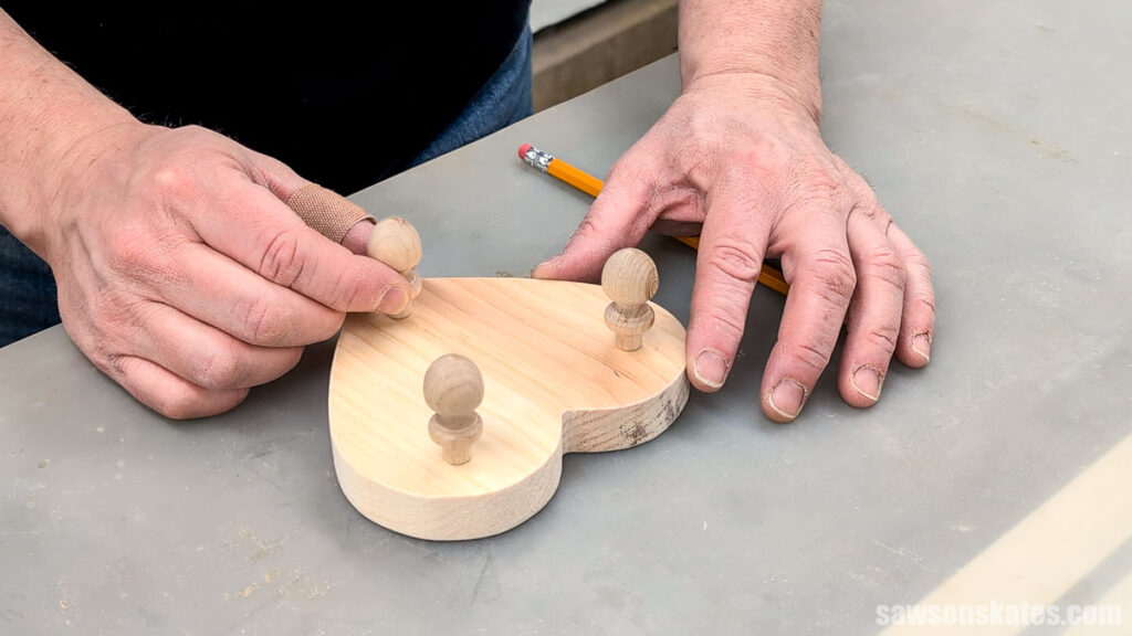 Placing a wood finial on a heart shape