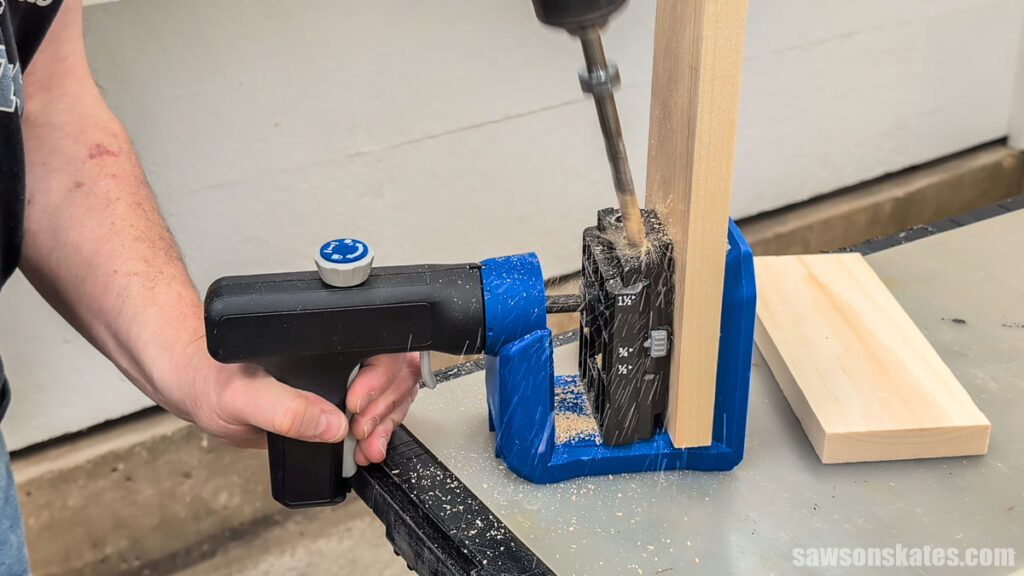 Drilling a pocket hole in a board