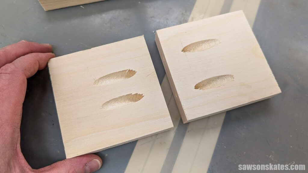 Two small boards with offset pocket holes