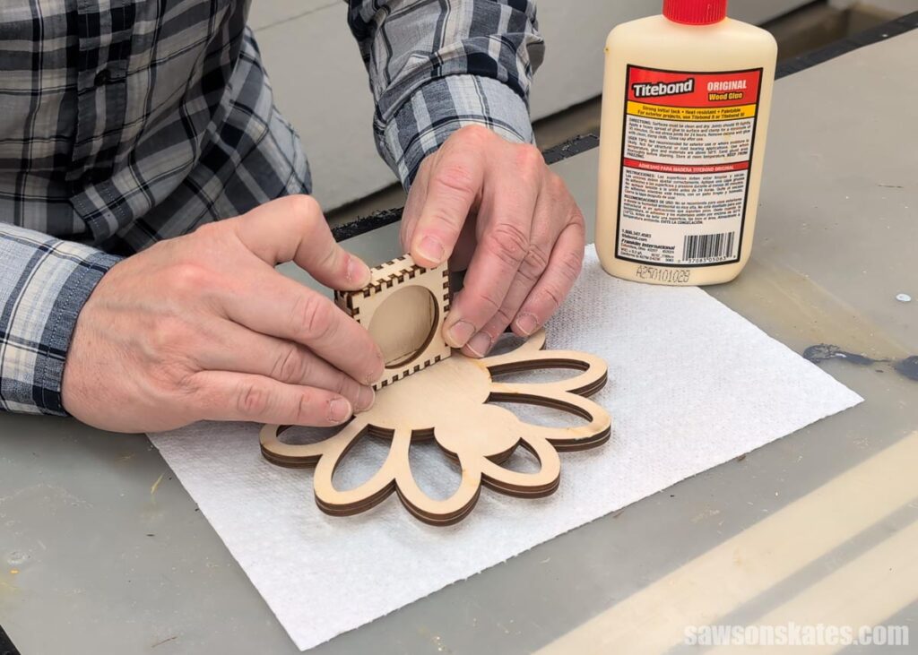 Gluing the candle holder to the turkey