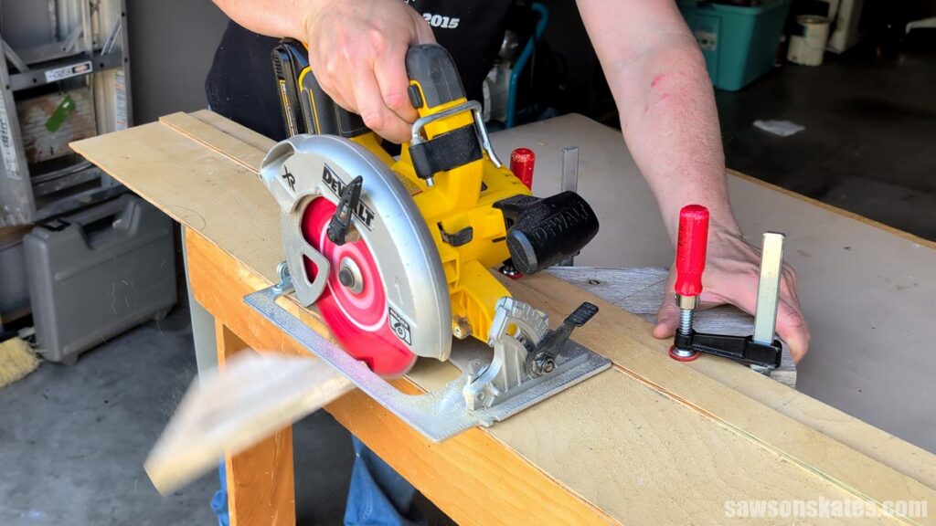 Using a circular saw to cut an angle on a board