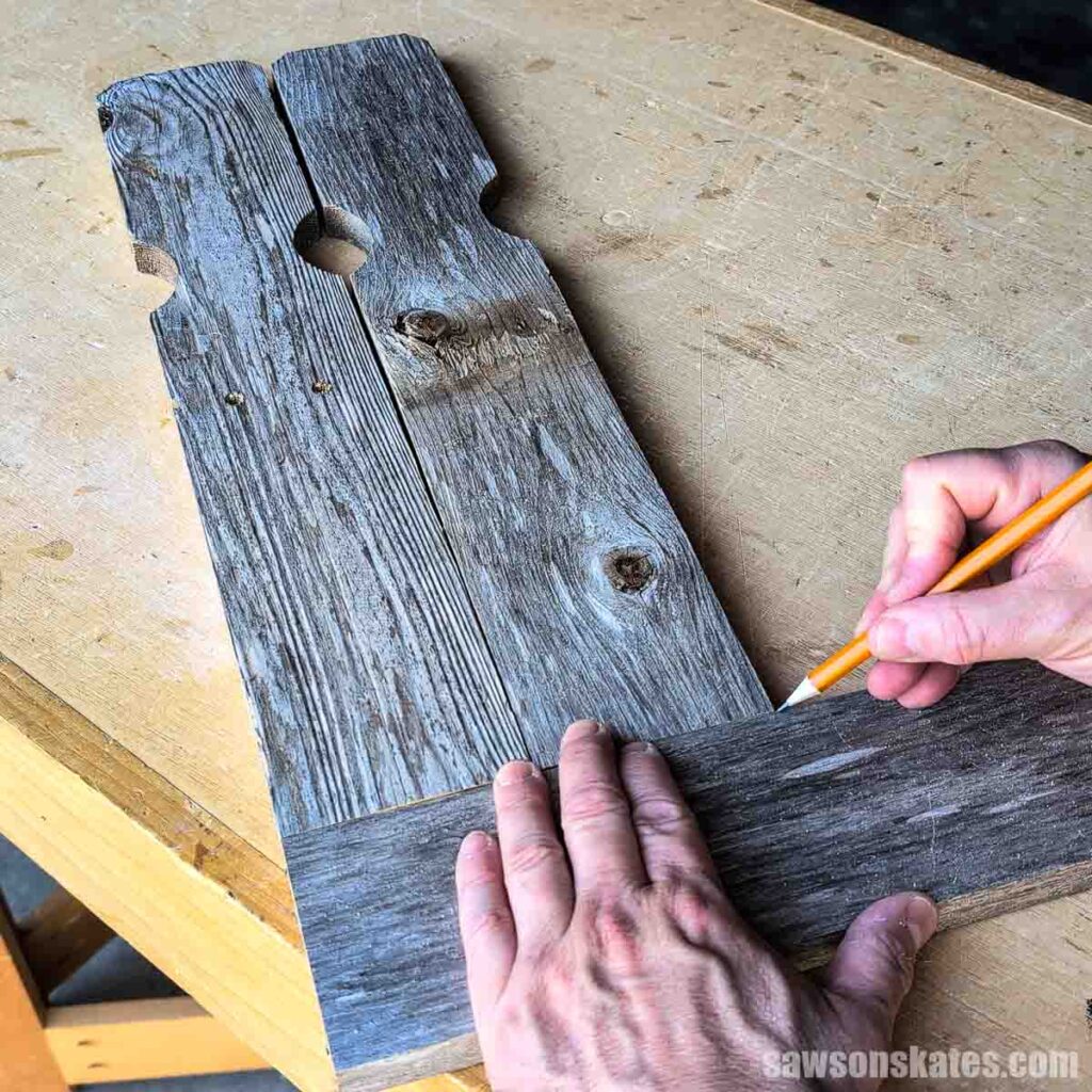 Marking a board for length with a pencil