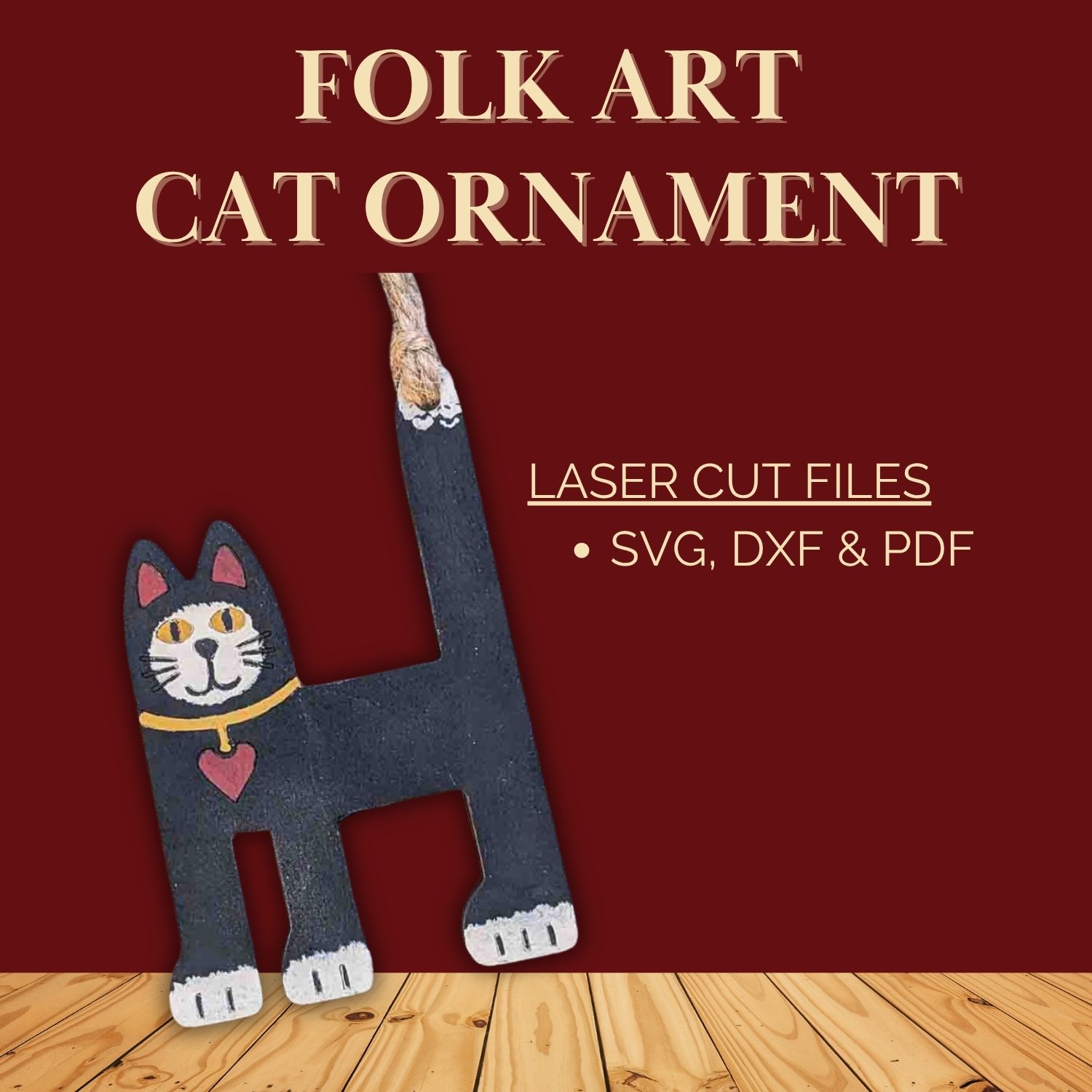 Folk art cat Christmas ornament cut files graphic