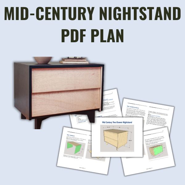 Mid-century modern nightstand PDF plan graphic