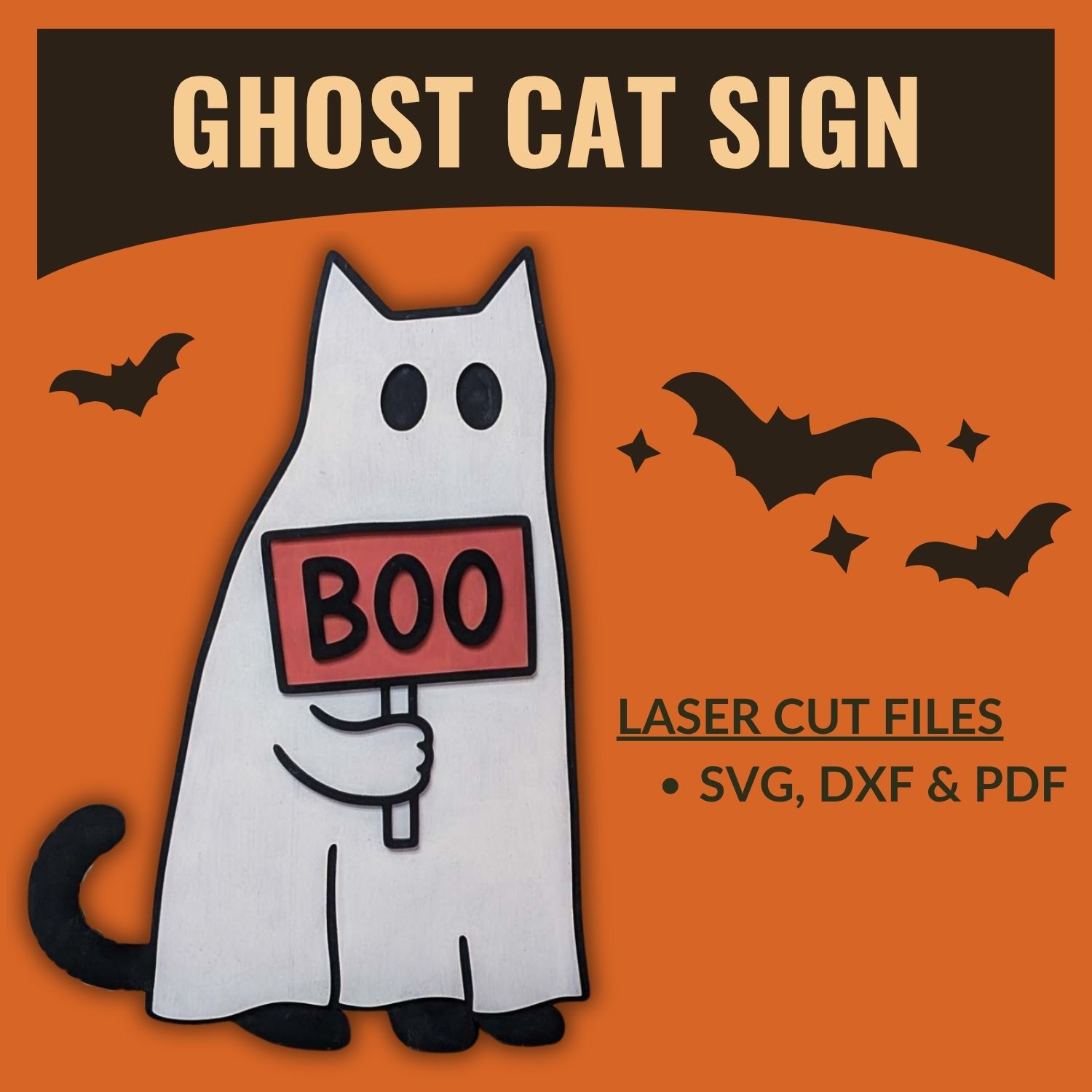 Ghost cat sign laser cut files graphic